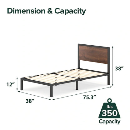 Priage by ZINUS Black and Brown Metal Platform Bed Frame