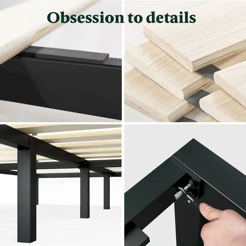 Priage by ZINUS Black and Brown Metal Platform Bed Frame