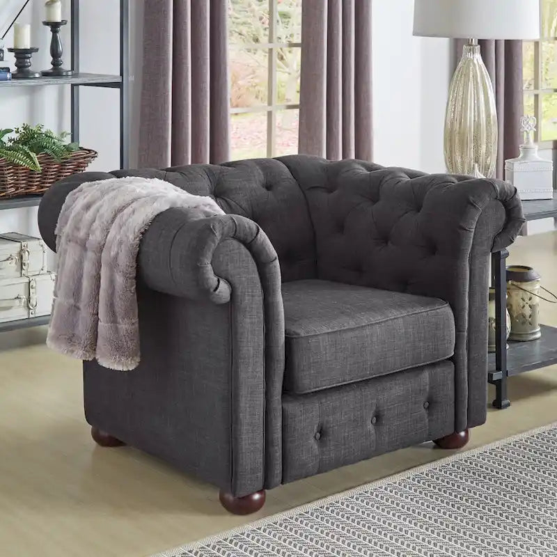 Gdansk Tufted Scroll Arm Chesterfield Chair
