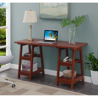 Convenience Concepts Designs2Go Double Trestle Desk with Shelves