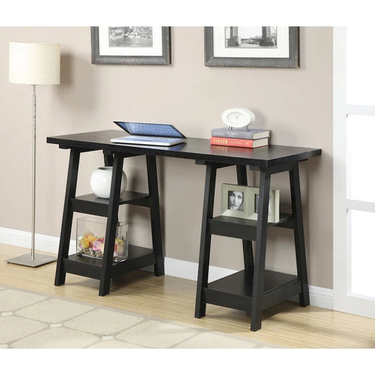 Convenience Concepts Designs2Go Double Trestle Desk with Shelves