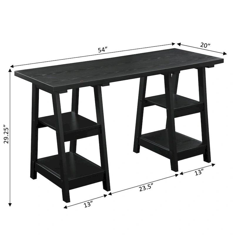 Convenience Concepts Designs2Go Double Trestle Desk with Shelves