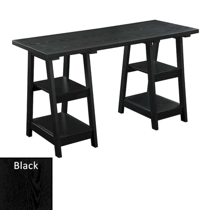 Convenience Concepts Designs2Go Double Trestle Desk with Shelves