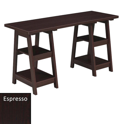 Convenience Concepts Designs2Go Double Trestle Desk with Shelves