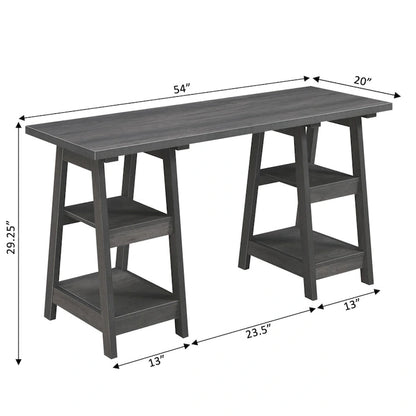 Convenience Concepts Designs2Go Double Trestle Desk with Shelves