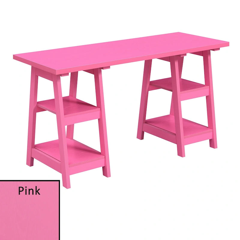 Convenience Concepts Designs2Go Double Trestle Desk with Shelves