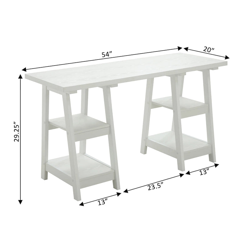 Convenience Concepts Designs2Go Double Trestle Desk with Shelves
