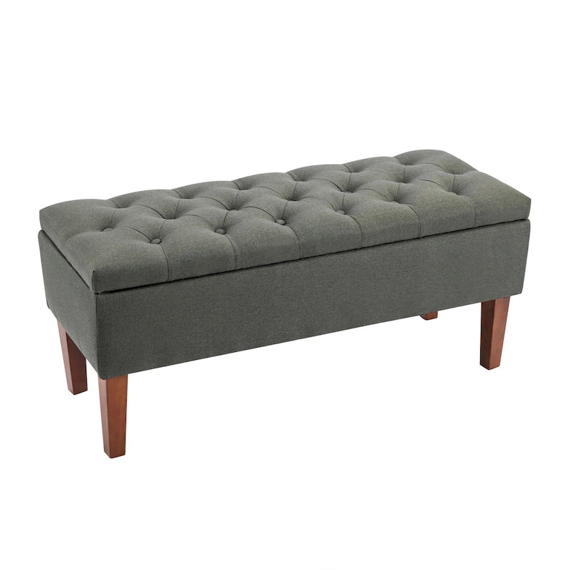 Porthos Home Ugo Fabric Storage Ottoman Bench with Rubberwood Legs
