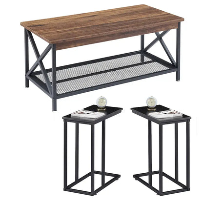 Javlergo 3-pieces Coffee Table Set for Living Room Wood Coffee Table and C End Tables Set of 2