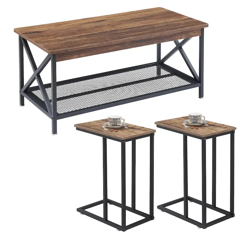 Javlergo 3-pieces Coffee Table Set for Living Room Wood Coffee Table and C End Tables Set of 2