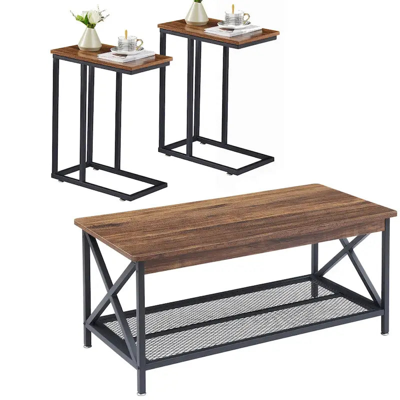 Javlergo 3-pieces Coffee Table Set for Living Room Wood Coffee Table and C End Tables Set of 2