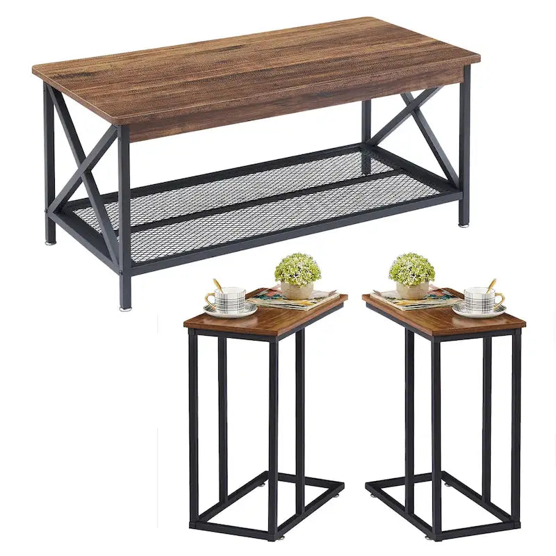 Javlergo 3-pieces Coffee Table Set for Living Room Wood Coffee Table and C End Tables Set of 2