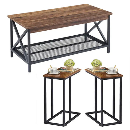 Javlergo 3-pieces Coffee Table Set for Living Room Wood Coffee Table and C End Tables Set of 2