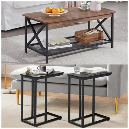 Javlergo 3-pieces Coffee Table Set for Living Room Wood Coffee Table and C End Tables Set of 2