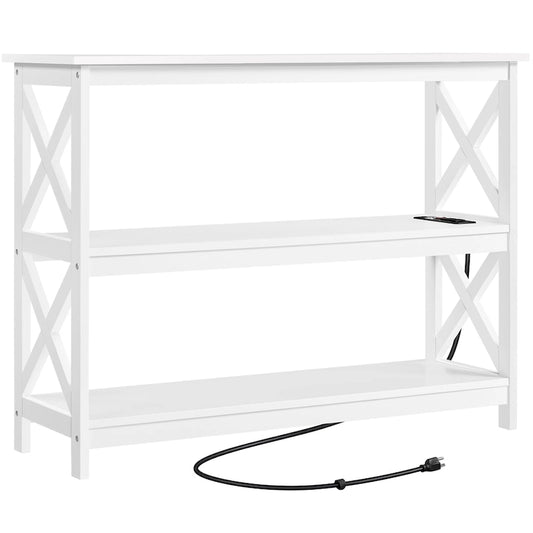 Yaheetech 3-Tier Wooden Console Table with Power Outlet Sofa Side Table