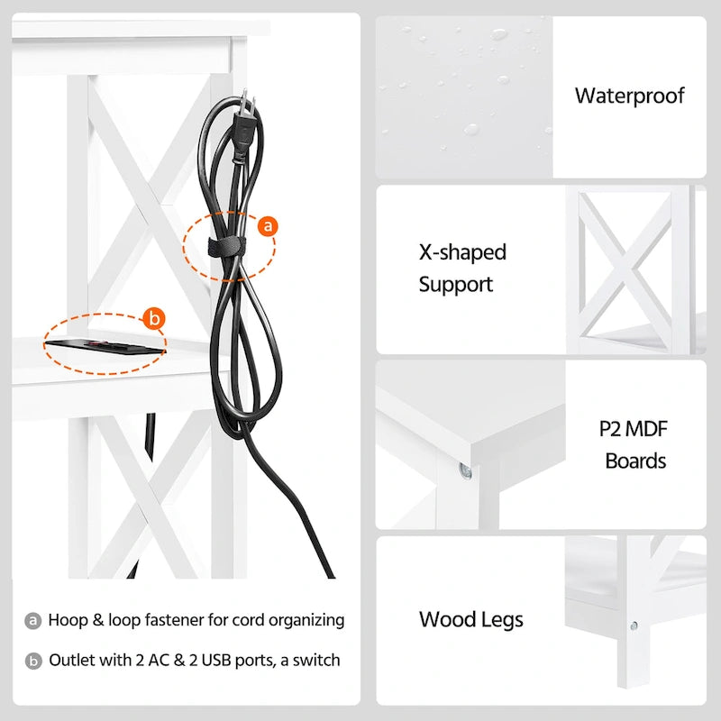 Yaheetech 3-Tier Wooden Console Table with Power Outlet Sofa Side Table