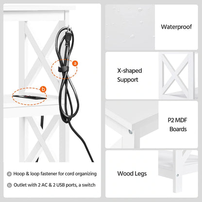 Yaheetech 3-Tier Wooden Console Table with Power Outlet Sofa Side Table