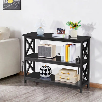 Yaheetech 3-Tier Wooden Console Table with Power Outlet Sofa Side Table