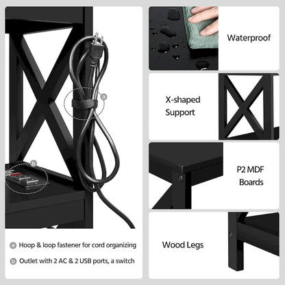 Yaheetech 3-Tier Wooden Console Table with Power Outlet Sofa Side Table