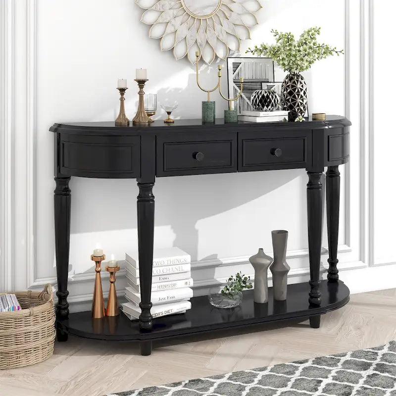 Retro Circular Curved Design Console Table with Open Style Shelf