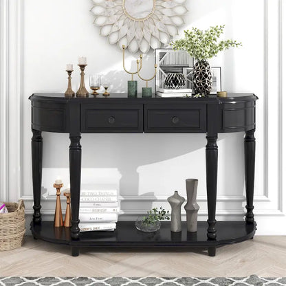 Retro Circular Curved Design Console Table with Open Style Shelf