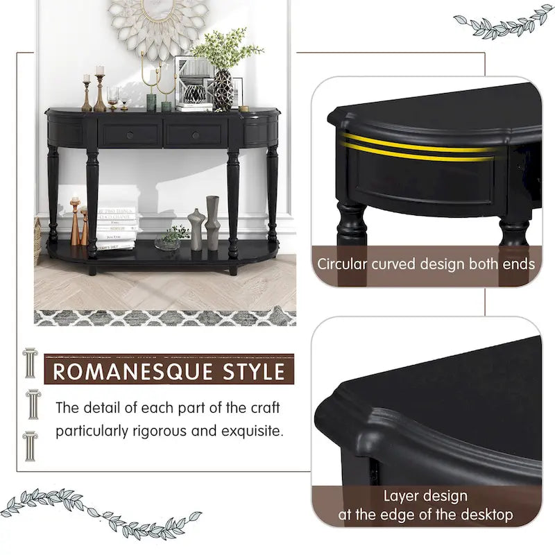 Retro Circular Curved Design Console Table with Open Style Shelf
