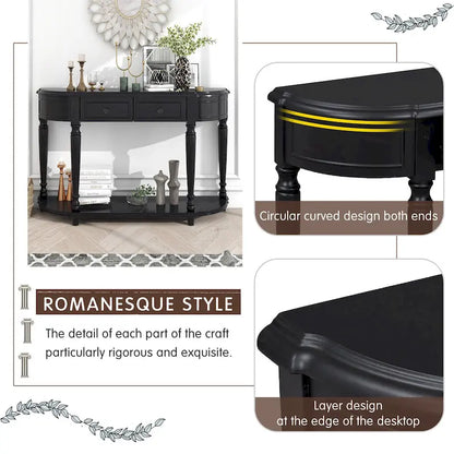 Retro Circular Curved Design Console Table with Open Style Shelf