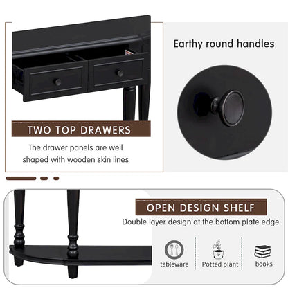 Retro Circular Curved Design Console Table with Open Style Shelf