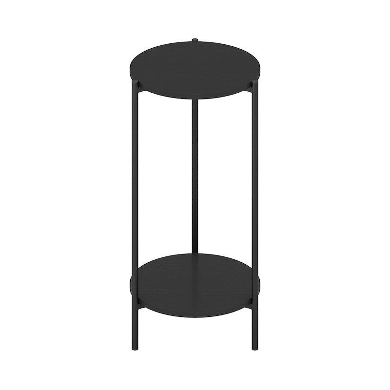 Furinno Besi 2-Tier Modern Tall Round Side End Table with Sturdy Metal Legs, Americano