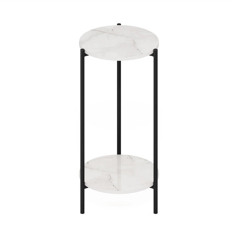 Furinno Besi 2-Tier Modern Tall Round Side End Table with Sturdy Metal Legs, Americano