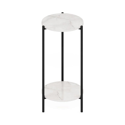 Furinno Besi 2-Tier Modern Tall Round Side End Table with Sturdy Metal Legs, Americano