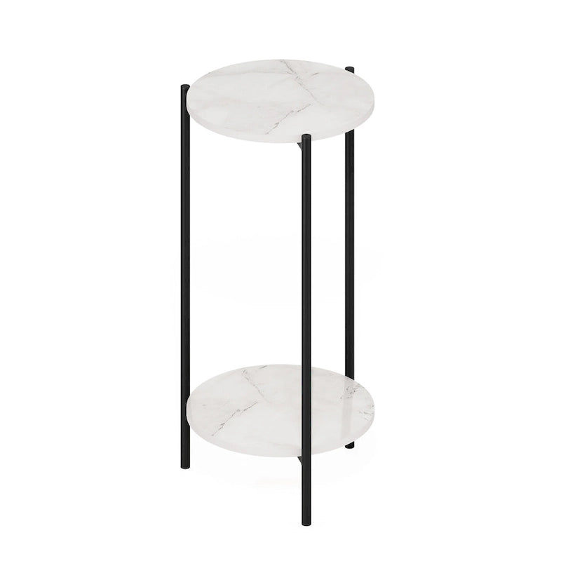 Furinno Besi 2-Tier Modern Tall Round Side End Table with Sturdy Metal Legs, Americano