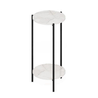 Furinno Besi 2-Tier Modern Tall Round Side End Table with Sturdy Metal Legs, Americano