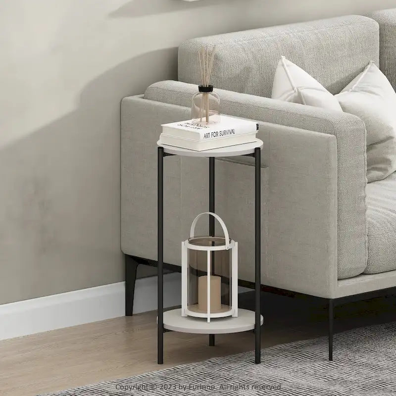 Furinno Besi 2-Tier Modern Tall Round Side End Table with Sturdy Metal Legs, Americano