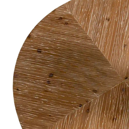 31.29Modern Retro Splicing Round Coffee Table , Fir Wood Table Top with Cross Legs Metal Base