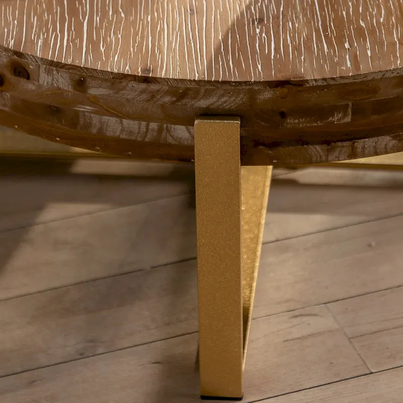 31.29Modern Retro Splicing Round Coffee Table , Fir Wood Table Top with Cross Legs Metal Base