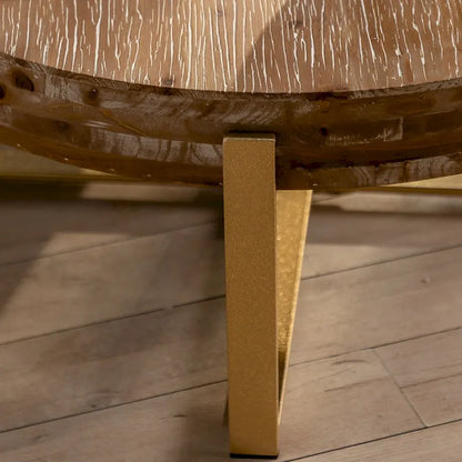 31.29Modern Retro Splicing Round Coffee Table , Fir Wood Table Top with Cross Legs Metal Base