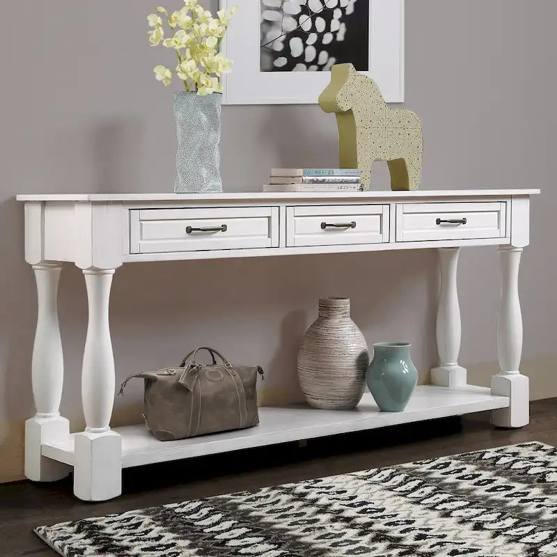 63inch Long Wood Console Table with 3 Drawers