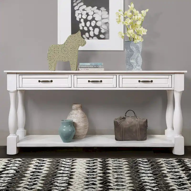 63inch Long Wood Console Table with 3 Drawers