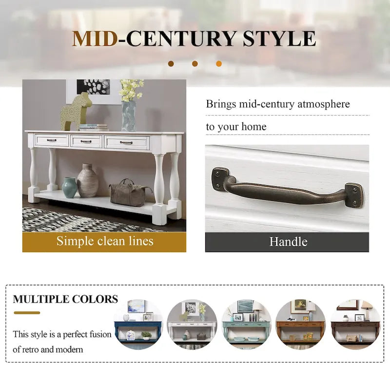 63inch Long Wood Console Table with 3 Drawers