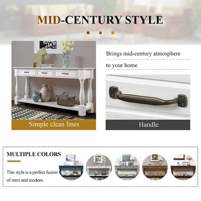 63inch Long Wood Console Table with 3 Drawers