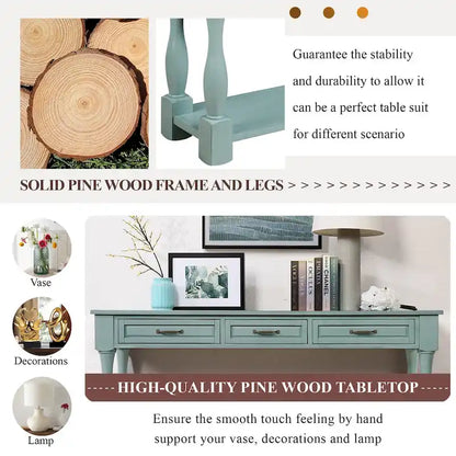 63inch Long Wood Console Table with 3 Drawers