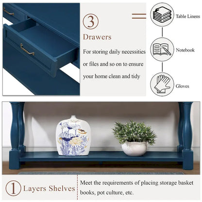 63inch Long Wood Console Table with 3 Drawers