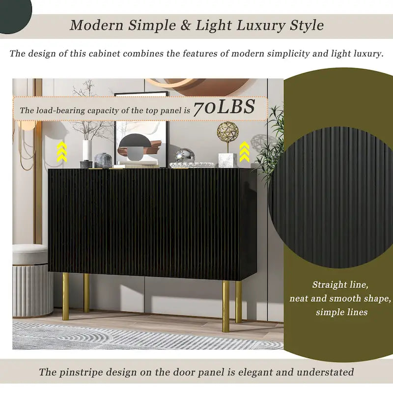 Entryway Sideboard Table Side Table Cabinet with Gold Metal Legs - 47.2L x 16.5W x 36.6H