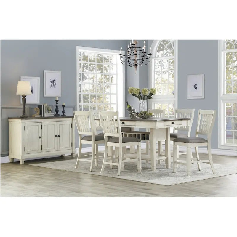 Moreen White Gray Fabric Storage Counter Height Set