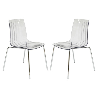 Ralph Acrylic Plastic Dining Chair (Set of 2) Chrome Metal Legs Modern Transparent Accent Side Chair for Dining Room & Kitchen