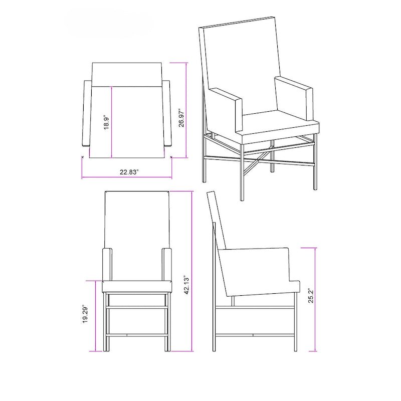 Somette Contemporary Arm Chair with Steel Frame, Set of 2