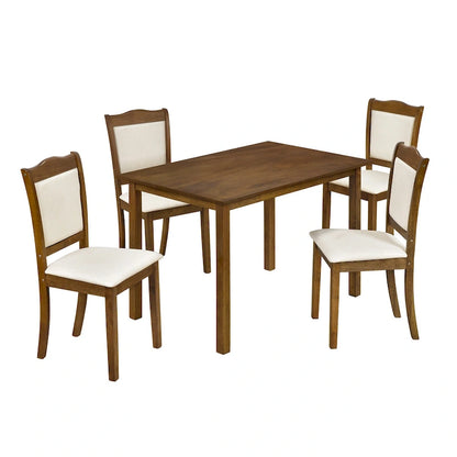 5-Piece Wood Dining Table Set Simple Style Kitchen Dining Set Rectangular Table with Upholstered Chairs for Limited Space