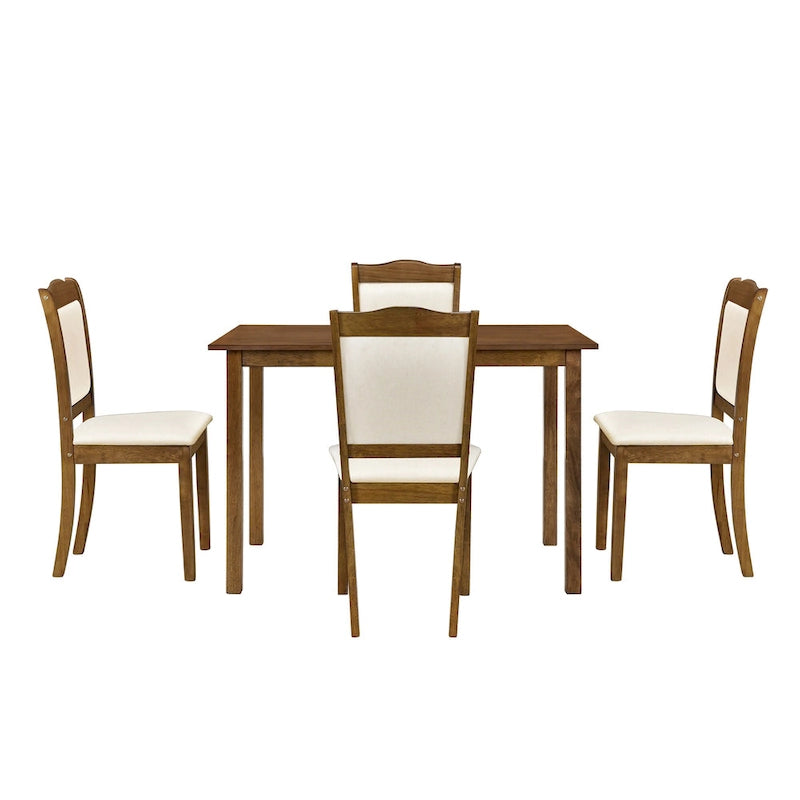 5-Piece Wood Dining Table Set Simple Style Kitchen Dining Set Rectangular Table with Upholstered Chairs for Limited Space