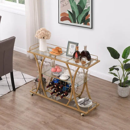 Myhozm 3-tier Serving Metal Bar Cart with Tempered Glass